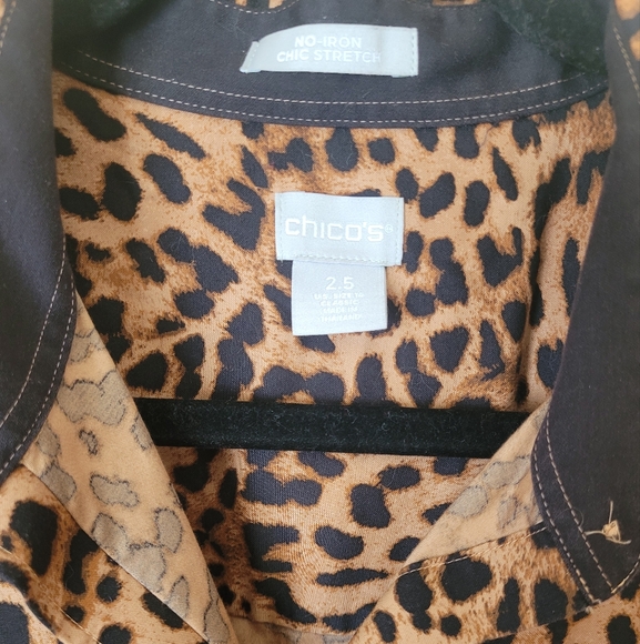 Chico's No Iron Chic Stretch Leopard Print Button Down Shirt Size 2.4 or 14 - Picture 3 of 7